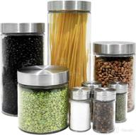 🏺 estilo 8 piece glass canisters and spice jar set: clear, stainless steel screw on lids for organized storage логотип