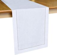 белая льняная скатерть ручной работы с отделкой мережкой - машинная стирка, длина 16 x 90 дюймов, идеально подходит для обеденных столов логотип