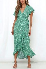 img 2 attached to Boho Chic Floral Print Wrap Dress With Ruffled Flowy Hemline For Women'S Summer Beach Party - ZESICA Midi Dress