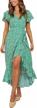 boho chic floral print wrap dress with ruffled flowy hemline for women's summer beach party - zesica midi dress logo