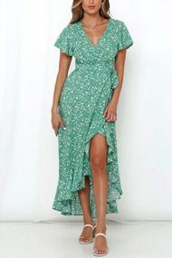 img 3 attached to Boho Chic Floral Print Wrap Dress With Ruffled Flowy Hemline For Women'S Summer Beach Party - ZESICA Midi Dress