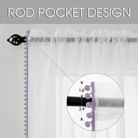 img 3 attached to Lavender Pom Poms Semi-Sheer Curtains Rod Pocket Voile Tasseled Linen Look Set Of 2 Curtain Panels 54 X 108 In Naturoom
