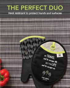 img 3 attached to Trailersphere Silicone Oven Mitt And Pot Holder Set, Gone Camping Collection, Non-Slip Grip, Heat Resistant With Hanging Loops, Perfect For RV Kitchens And Camping, Modern And Inspirational Design