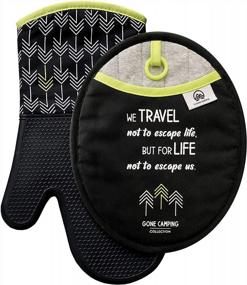 img 4 attached to Trailersphere Silicone Oven Mitt And Pot Holder Set, Gone Camping Collection, Non-Slip Grip, Heat Resistant With Hanging Loops, Perfect For RV Kitchens And Camping, Modern And Inspirational Design