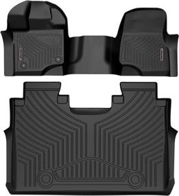 img 4 attached to OEDRO All-Weather Floor Mats for Ford F-150 SuperCrew Cab 2015-2022, 1st Row Bench Seats, Unique Black TPE, Complete Set Liners: Includes Front and Rear, 1st and 2nd Row