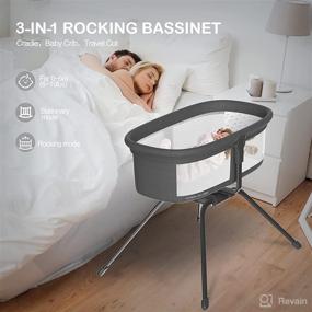 img 1 attached to ANGELBLISS Rocking Bassinet & Portable Travel Bedside Crib with Manual Rocking Motion - 3 in 1 Bassinet, Mattress Included (Black)