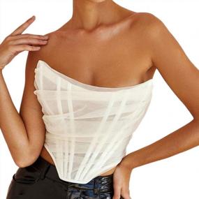 img 4 attached to Women'S Vintage Sexy Strapless Open Back Boned Mesh Bustier Zip Back Boned Corset Bodyshaper Crop Top