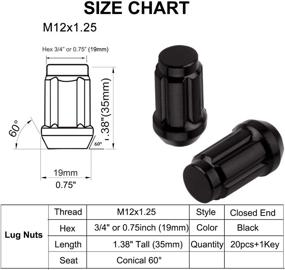 img 3 attached to 🔩 M12x1.25 Spline Drive Lug Nuts - MuHize 20pcs 1.38” Tall Black Wheel Lug Nut Kit with Hex Conical Seat 60 Degree 3/4” Hex, Compatible with Infiniti Nissan Scion Subaru