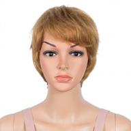 joedir pixie cut short human hair wig with bangs for women pixie wigs machine made layered wavy brazilian hair 130% density(golden color) logo