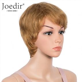 img 3 attached to Joedir Pixie Cut Короткий парик из человеческих волос с челкой для женщин Pixie Wigs Machine Made Многослойные волнистые бразильские волосы 130% плотность (золотистый цвет)