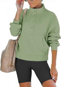 img 2 attached to Oversized Green Cropped Sweatshirt For Women With Long Sleeves, Button-Up Front, & Casual Collar - Perfect Pullover For Daily Wear - Size Large - PINKMSTYLE