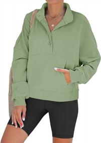 img 3 attached to Oversized Green Cropped Sweatshirt For Women With Long Sleeves, Button-Up Front, & Casual Collar - Perfect Pullover For Daily Wear - Size Large - PINKMSTYLE