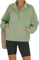 oversized green cropped sweatshirt for women with long sleeves, button-up front, & casual collar - perfect pullover for daily wear - size large - pinkmstyle logo