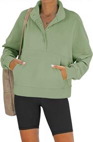 img 4 attached to Oversized Green Cropped Sweatshirt For Women With Long Sleeves, Button-Up Front, & Casual Collar - Perfect Pullover For Daily Wear - Size Large - PINKMSTYLE