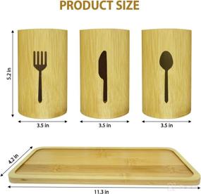 img 2 attached to 🍴 Bamboo Silverware Organizer Flatware Utensil Caddy with Tray - Farmhouse Style Wooden Cutlery Holder for Kitchen Countertop - Organize Forks, Knives, and Spoons