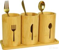 🍴 bamboo silverware organizer flatware utensil caddy with tray - farmhouse style wooden cutlery holder for kitchen countertop - organize forks, knives, and spoons логотип