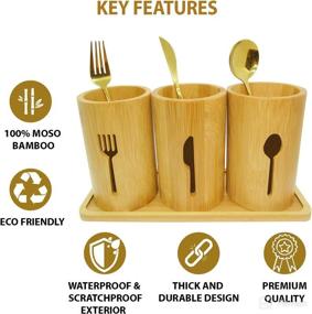 img 3 attached to 🍴 Bamboo Silverware Organizer Flatware Utensil Caddy with Tray - Farmhouse Style Wooden Cutlery Holder for Kitchen Countertop - Organize Forks, Knives, and Spoons