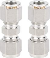 double ferrule compression fitting 316 stainless steel union adapter for pipe, straight tube connector with two ferrules (2 pack, ф1/2) logo