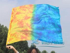 img 2 attached to 40" Rectangular Spinning Flowy Play Silk Poi With Hard Rod For Church Prophetic Worship Adoration Praise Dance - Winged Sirenny Silk Flag
