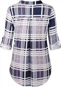 img 3 attached to Moyabo Plaid Tunic Shirt With Zipped V-Neck And 3/4 Cuffed Sleeves For Women - Stylish Blouses