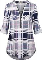 moyabo plaid tunic shirt with zipped v-neck and 3/4 cuffed sleeves for women - stylish blouses logo