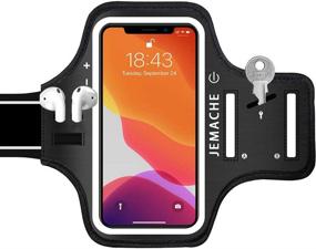 img 4 attached to 💪 Water Resistant Gym Running Workouts Arm Band Case for iPhone 13, 12, 11, XR with AirPods Holder - JEMACHE Black Armband with Key Holder