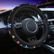 🌸 neoprene floral steering wheel cover for women & girl - universal 15 inches, anti slip, car accessories protective case, fits auto suv sedan vans trucks логотип