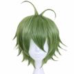 men's short natural wavy cosplay wig in light green with wig cap - perfect for anime, halloween, and party dress up - high-quality synthetic fiber pastel wavy wig - peluca verde claro logo