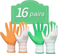 schwer 16 pairs gardening gloves for women & ladies, breathable rubber coated outdoor work gloves with grip, medium size fits most (orange & green) logo