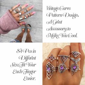 img 2 attached to Stylishly Stackable: Explore The Elegance Of LOLIAS' 84-Piece Vintage Carved Flower Knuckle Ring Set For Women