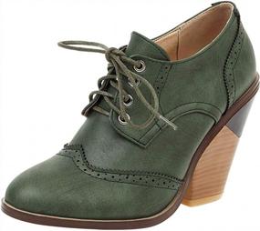 img 4 attached to Womens Brogue High Heels: Stylish Lace-Up Oxford Wingtips For A Fashionable Look
