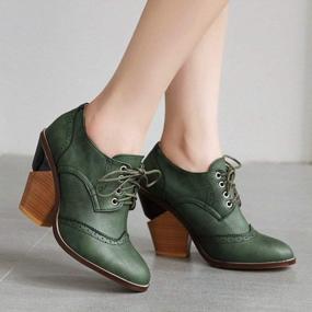 img 2 attached to Womens Brogue High Heels: Stylish Lace-Up Oxford Wingtips For A Fashionable Look