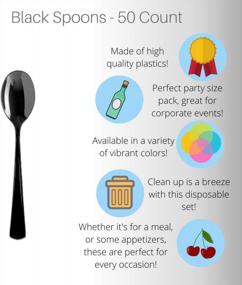 img 1 attached to Heavy Duty Black Disposable Plastic Spoons - 50 Count - Premium Solid Color Cutlery