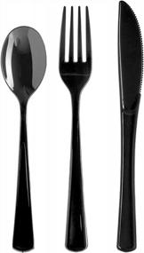 img 3 attached to Heavy Duty Black Disposable Plastic Spoons - 50 Count - Premium Solid Color Cutlery