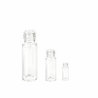 pack of 100 2ml clear glass sample bottles with screw pattern for liquid sampling, ideal for lab use or storage logo