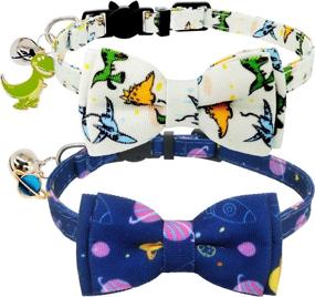 img 4 attached to 🐱 KUDES Breakaway Cat Collar with Adorable Bow Tie and Bell Charms, Set of 2 Adjustable Safety Buckle Printed Pet Collars for Kittens, Puppies, and Other Small Animals