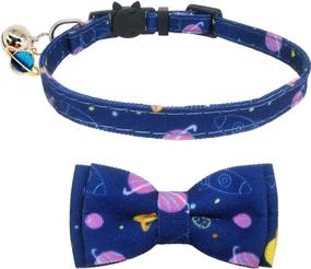 img 1 attached to 🐱 KUDES Breakaway Cat Collar with Adorable Bow Tie and Bell Charms, Set of 2 Adjustable Safety Buckle Printed Pet Collars for Kittens, Puppies, and Other Small Animals