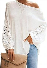 img 4 attached to Women'S Oversized Off-The-Shoulder Waffle Knit Blouse With Lantern Sleeves
