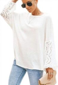 img 2 attached to Women'S Oversized Off-The-Shoulder Waffle Knit Blouse With Lantern Sleeves