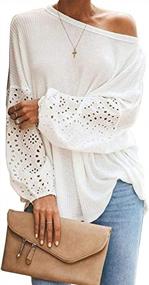 img 3 attached to Women'S Oversized Off-The-Shoulder Waffle Knit Blouse With Lantern Sleeves