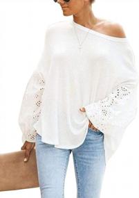 img 1 attached to Women'S Oversized Off-The-Shoulder Waffle Knit Blouse With Lantern Sleeves