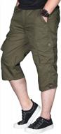 men's long cargo shorts below knee capri pants with 6 pockets and elastic waistband logo