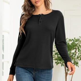 img 3 attached to Cysincos Women’S Waffle Knit Henley Tunic With Versatile Button-Up Design For Effortless Style