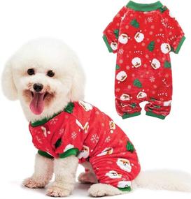 img 4 attached to 🎅 Cozy Santa Claus Snowflake Flannel Dog Pajamas - Soft Pet Clothes Jumpsuit Pjs by PUPTECK