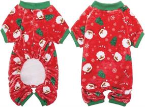 img 2 attached to 🎅 Cozy Santa Claus Snowflake Flannel Dog Pajamas - Soft Pet Clothes Jumpsuit Pjs by PUPTECK