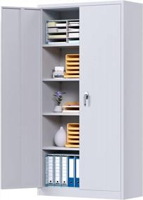 img 4 attached to Aobabo Metal Storage Cabinet With Lock,Utility Steel Storage Cabinets For Office And Home,Lockable Storage Cabinet With 4 Adjustable Shelves,Gray,Assembly Required…