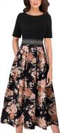 floral applique patchwork midi dress with pockets for women - perfect for work, casual attire, and party wear. logo