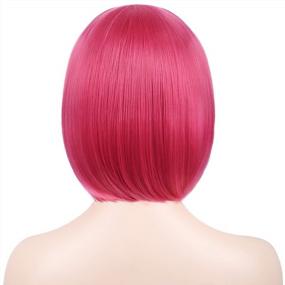 img 2 attached to Bob Wig With Bangs - 12 Inch Red Wigs For Women, Natural Looking Short Wigs With Bangs, Super Soft Bob Wig Easy To Put, Colorful Synthetic Wig For Daily Use, Parties, Cosplay, Halloween(Rose Red)