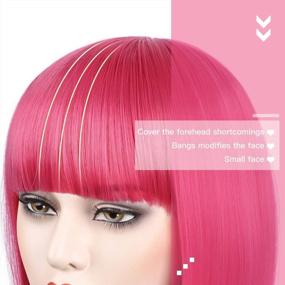 img 4 attached to Bob Wig With Bangs - 12 Inch Red Wigs For Women, Natural Looking Short Wigs With Bangs, Super Soft Bob Wig Easy To Put, Colorful Synthetic Wig For Daily Use, Parties, Cosplay, Halloween(Rose Red)