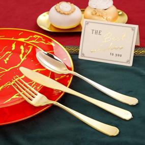 img 2 attached to Supernal 150-Piece Gold Rimmed Red Christmas Plastic Plates With Gold Cutlery And Marble Dessert Plates - Disposable Dinnerware Set For Weddings, Parties, And Birthdays